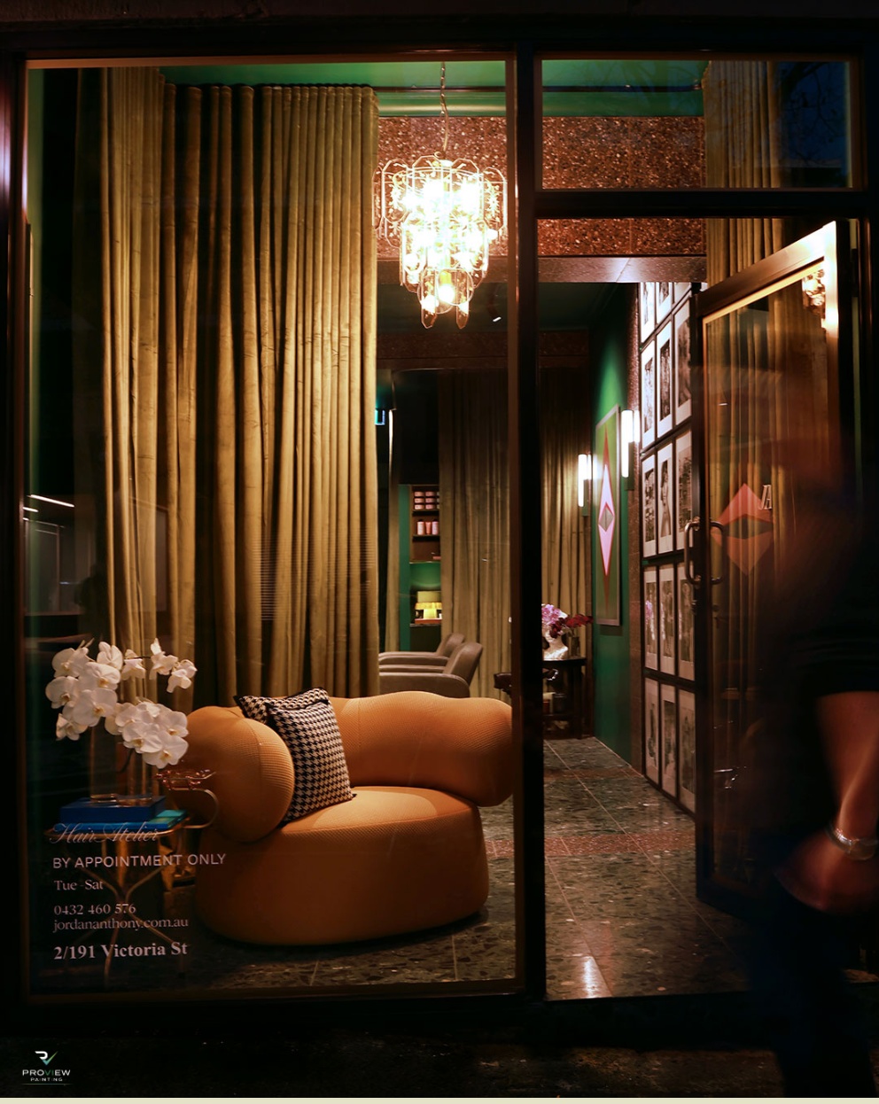 Hair salon interior — bold glamour finishes
